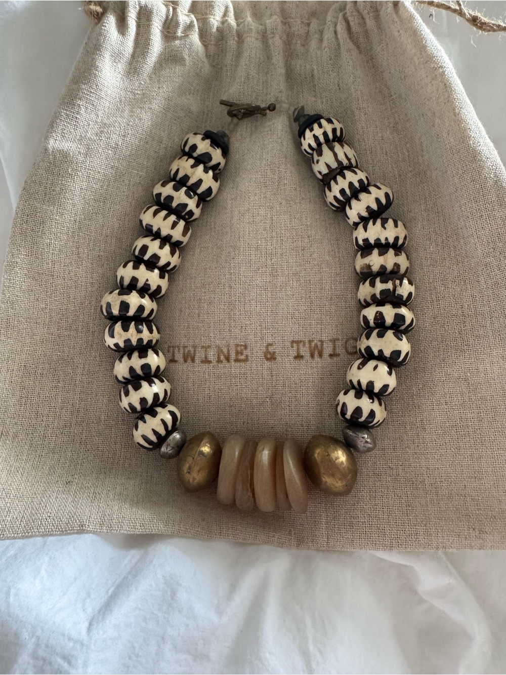 Twine & Twig Cream and Black Beaded Statement Necklace with gold accents - Picture 3 of 3